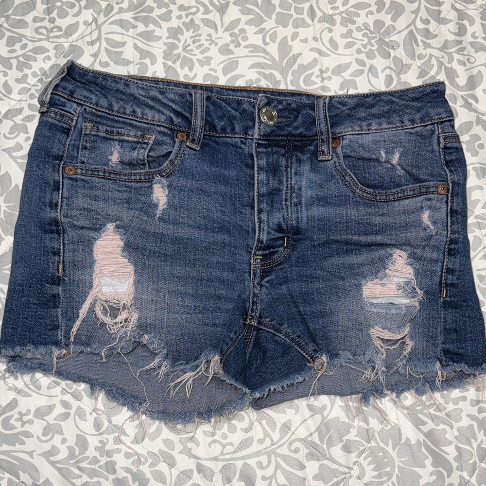 American Eagle Outfitters Dark Blue Distressed Jean Shorts